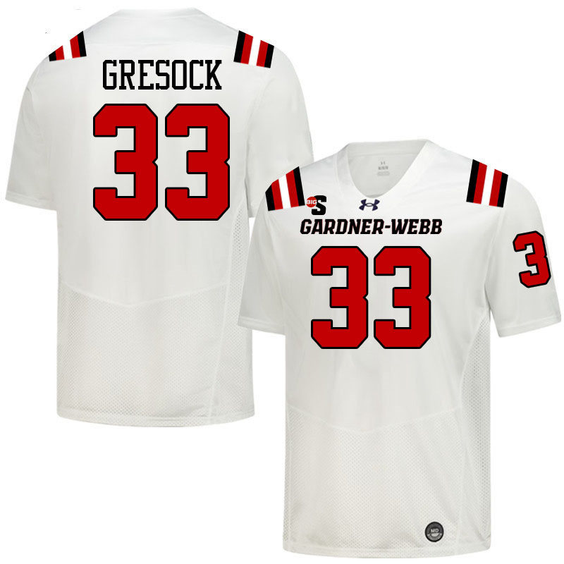 Gardner-Webb Runnin' Bulldogs #33 Carson Gresock College Football Jerseys,Uniforms-White
